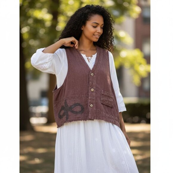 Vintage Blue Fish Womens Hemp Poet Vest 2000 Collection Loam Purple One Size - Picture 9 of 16